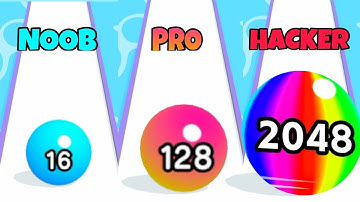 Ball Run 2048 - NOOB vs PRO vs HACKER | Game All levels New Update Level C39 - 2048 Rainbow Balls