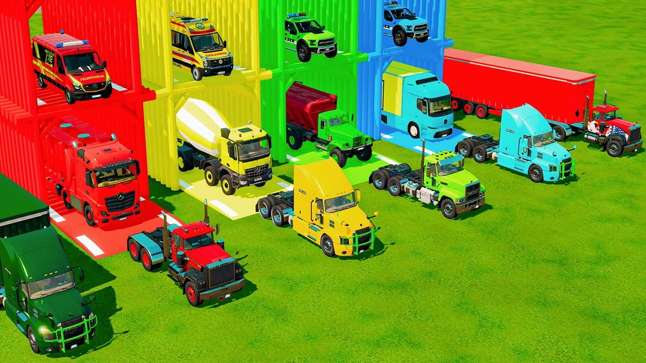 TRANSPORTING FIRE ENGINE, POLICE VEHICLES, AMBULANCE & GARBAGE TRUCK TO GARAGE | FS22