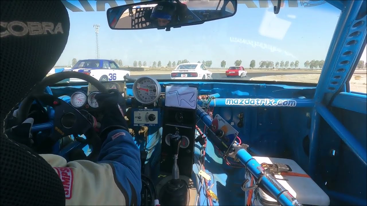 In car - new Button Willow track - Good Start Mazdatrix RX7 - KMR Built 13b