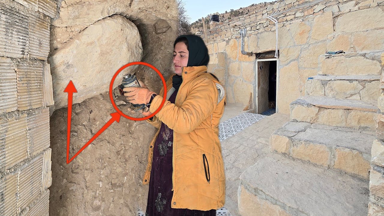 The nomadic lady's efficient tool:Removing a large rock from a magical cave