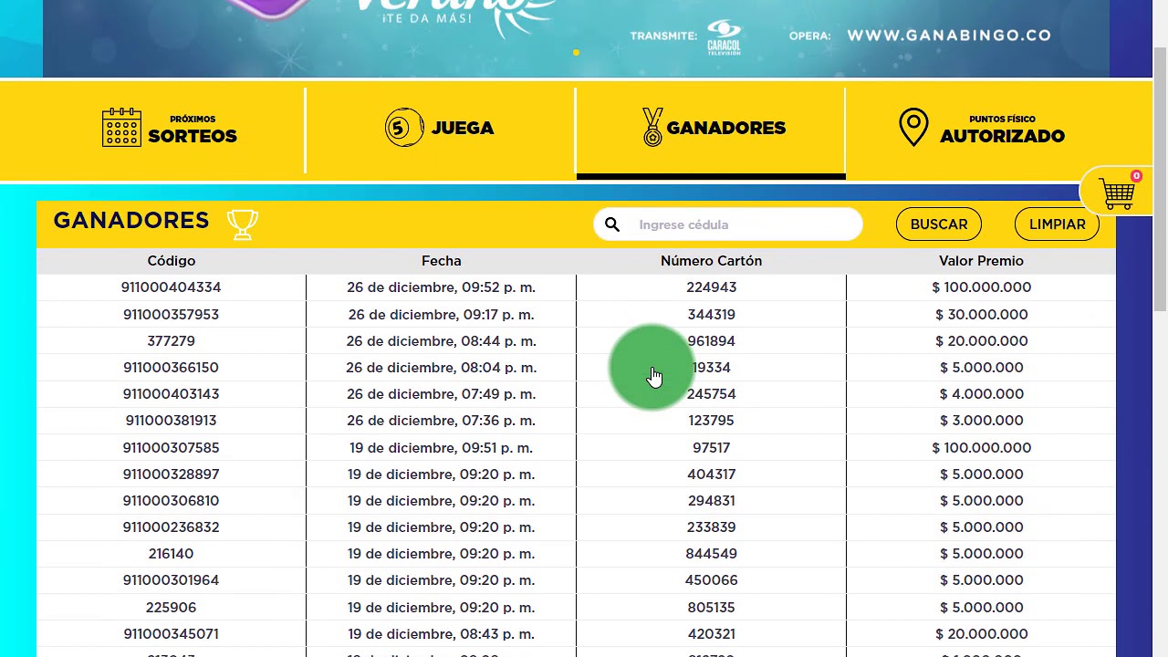 como buscar los ganadores de ganabingo sábados felices canal caracol