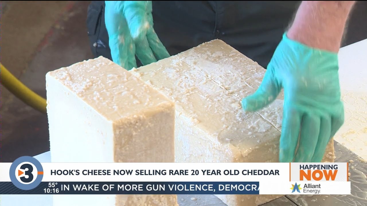Hook's Cheese Company slices blocks of 20year aged cheddar ahead of