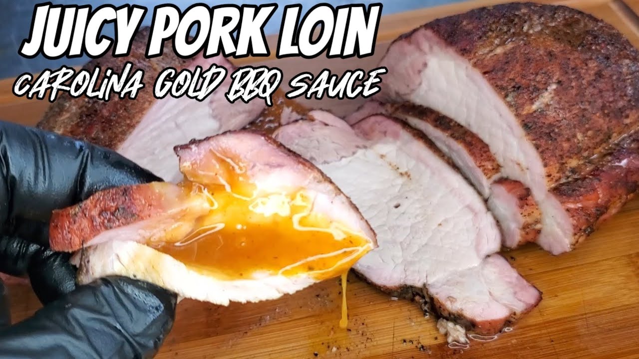 Juicy Smoked Pork Loin Carolina Gold BBQ Sauce BBQ Teacher Video Tutorials