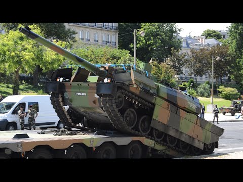 Leclerc tanks and other vehicles after 14th July parade in Paris