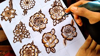How To Draw 9 Different types of Henna Flowers - Beautiful Mehndi Flowers - 2021 -  @TazaheenArt