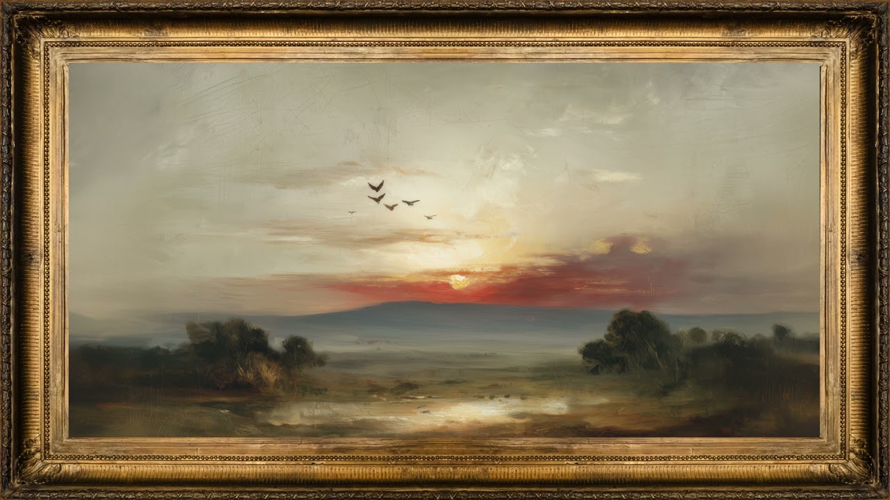 4K Frame TV Art – Sunset Landscape with Birds | Serene Nature Painting by Cozyland Prints