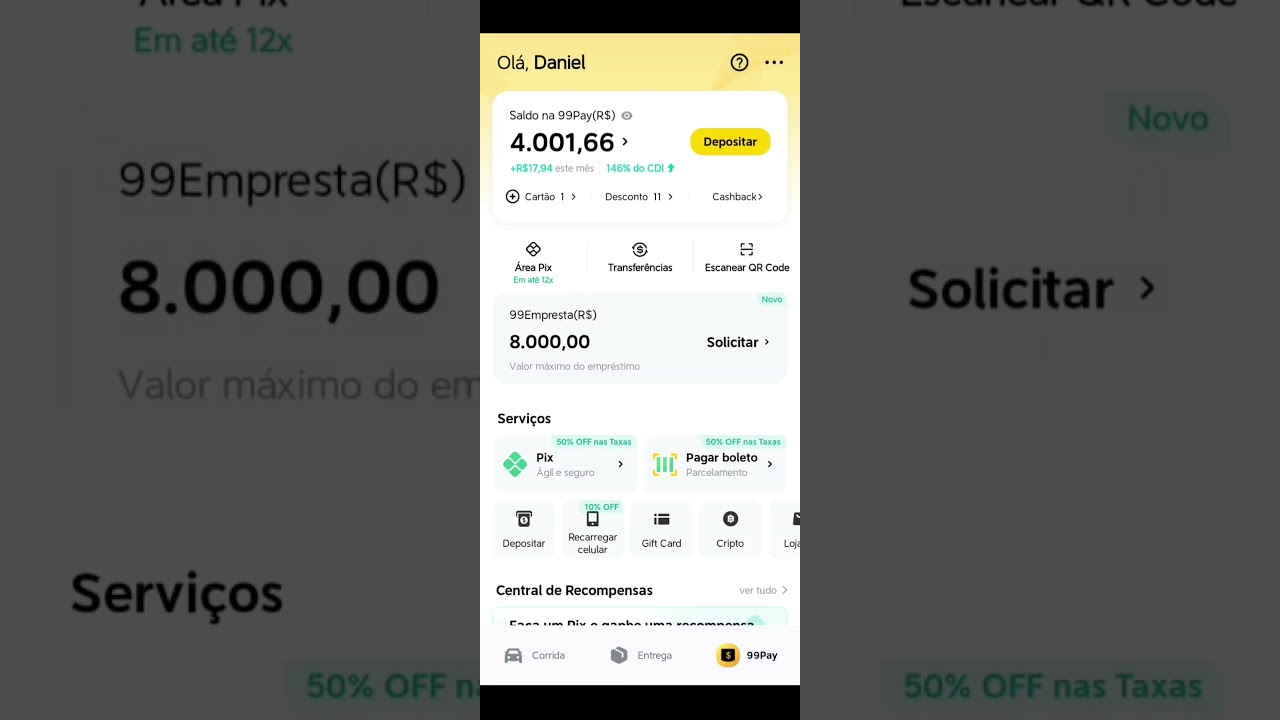 Quanto rende 4.000 mil reais no 99Pay?