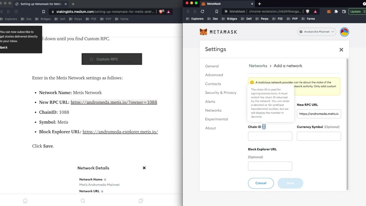 Adding the Metis Andromeda Network to MetaMask manually