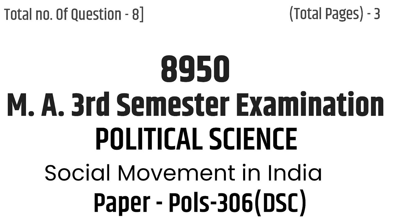 HPU M.A.Pol.Sci 3rd sem POLS-306 Question paper Social Movements in India 8950