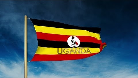 Uganda Flag Slider Style With Title. Waving In The Wind With Cloud Background An Stock Animation