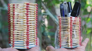 How to Make Matchstick Pen Stand_Pen Holder_Matchstick Art.