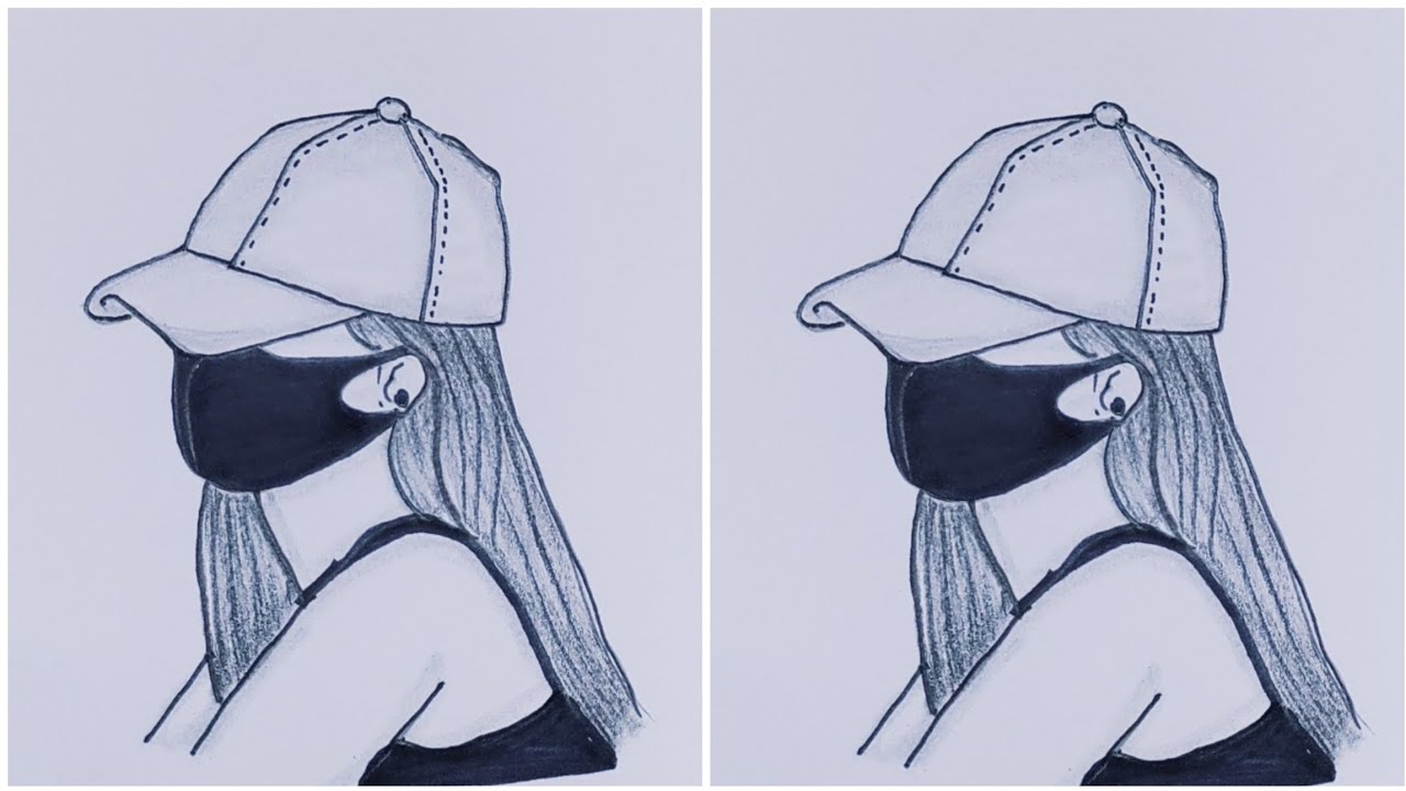 How to draw a Girl Mask with cap -Hide Face Drawing || Pencil sketch ...