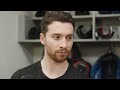 Hampus Lindholm, Jeremy Swayman, and Morgan Geekie talk after 6-2 L @ DAL
