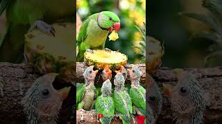 Hungry Parakeet Babies Get Juicy Pineapple Feeding | Stunning 4K Bird Macro Nature Video