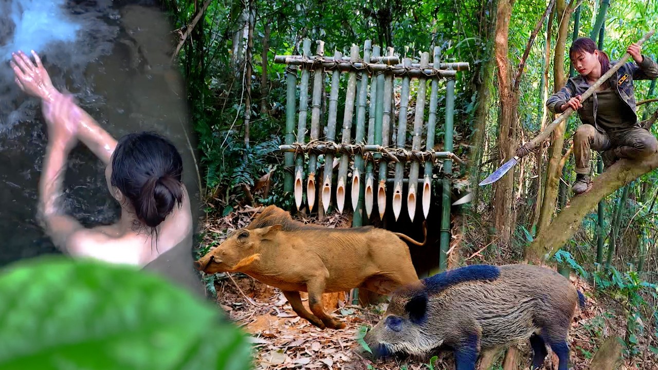 全能妹子獨自野外生存，露天泡澡、捕捉豪豬和野豬、建設地洞庇護所，就這操作你打幾分？