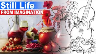 How to Draw a Still Life from Imagination (Thumbnailing and Mixing Reference)