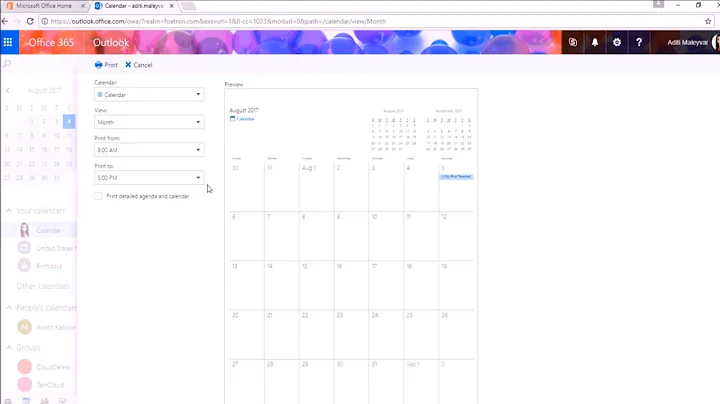 How to print a calendar in Outlook Web Access(OWA) ?