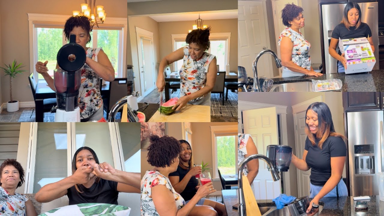 Siento que tengo la boca torcida por una anestesia. Mi mamá usa el extractor de jugo por primera vez