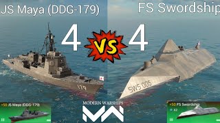 Modern Warships: JS Maya (DDG-179) VS Swordship. 4vs4 Gameplay
