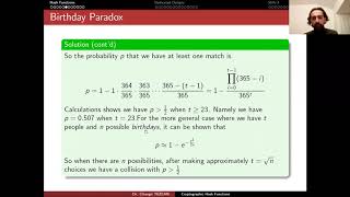 Applied Cryptology 6.1: Cryptographic Hash Functions - Birthday Paradox