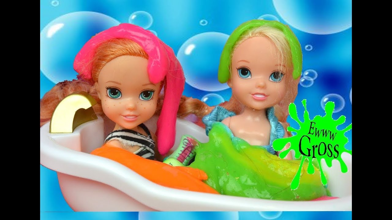 elsa and anna slime bath