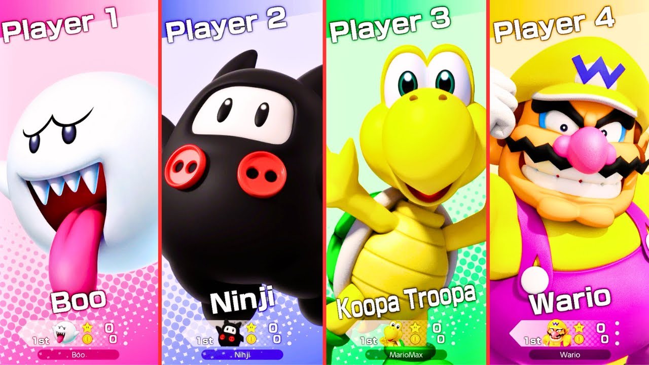 Super Mario Party Jamboree - Wario vs Boo vs Ninji vs Koopa Troopa (Western Land)