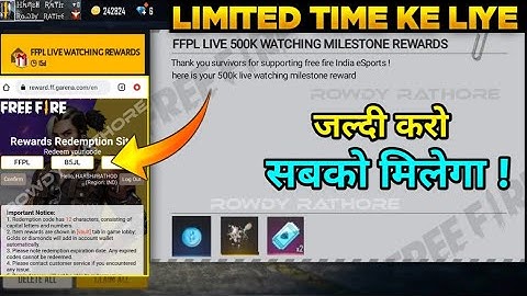 FREE FIRE REDEEM CODE TODAY| 500K LIVE WATCHING REDEEM CODE FREE FIRE| SKY CRYSTAL TOKEN REDEEM CODE