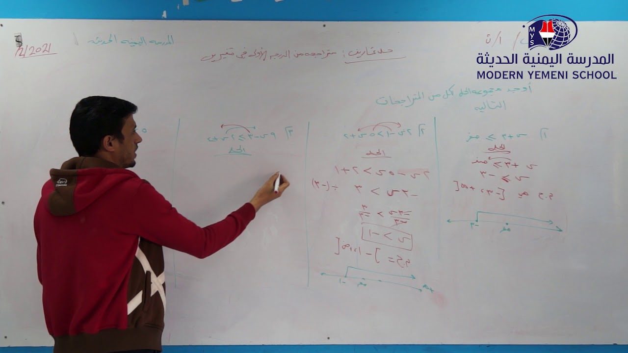 اول ثانوي حل تمارين متراجحات من الدرجة الأولى في متغير واحد - استاذ محمد عزان - فرع المهندسين