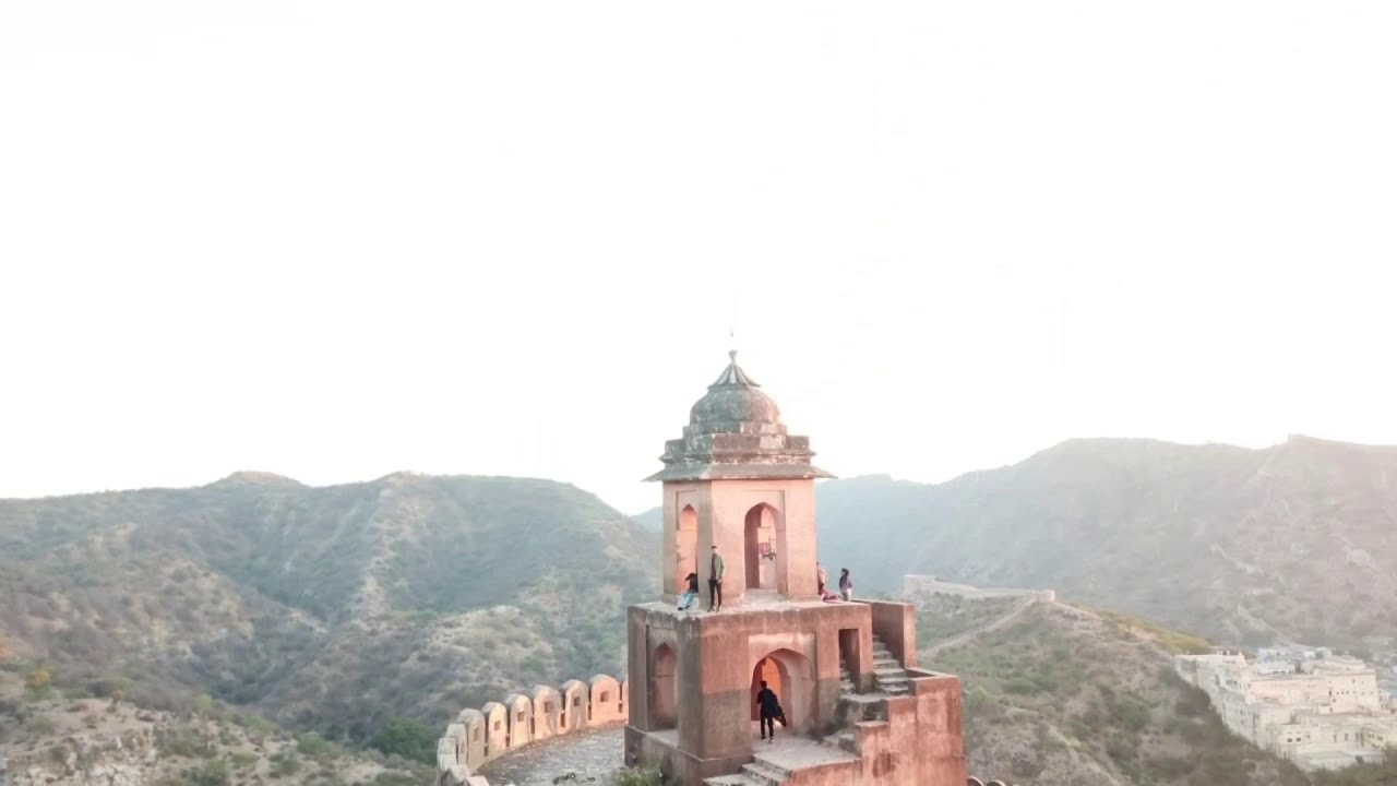 Cinematic drone view of amer fort watch tower jaipur 