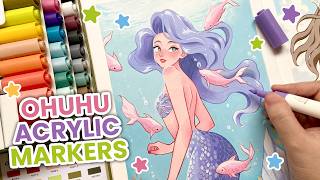 🧜♀️Color with me / Drawing A Mermaid Using Ohuhu Acrylic Markers / Relaxing Art Process ✨