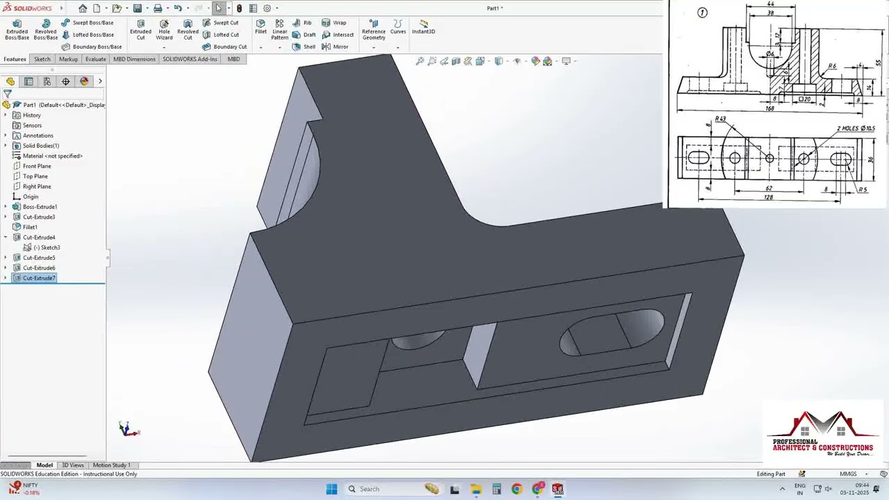 Plummer Block Body | SolidWorks Tutorial 🔧 Plummer Block in 10 Mins!
