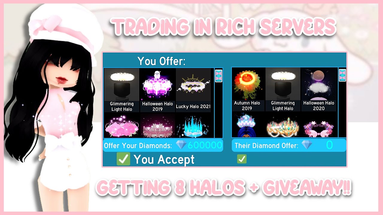 Trading in rich royale high servers *getting 8 halos* + GIVEAWAY - YouTube