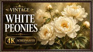 Vintage White Peonies Painting 🌿 Luxury Floral Wall Art 4K Screensaver#4kscreensaver