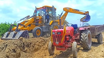 Jcb 3dx Backhoe Loader Machine Loading Red Mud In Mahindra 475 DI Tractor | Jcb Video