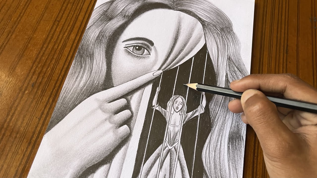 How you draw pencil sketch sad girl crying but hide in her deep pain.step  by step video draw - YouTube