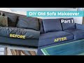 DIY Old Couch Makeover - start with adding to your cushions