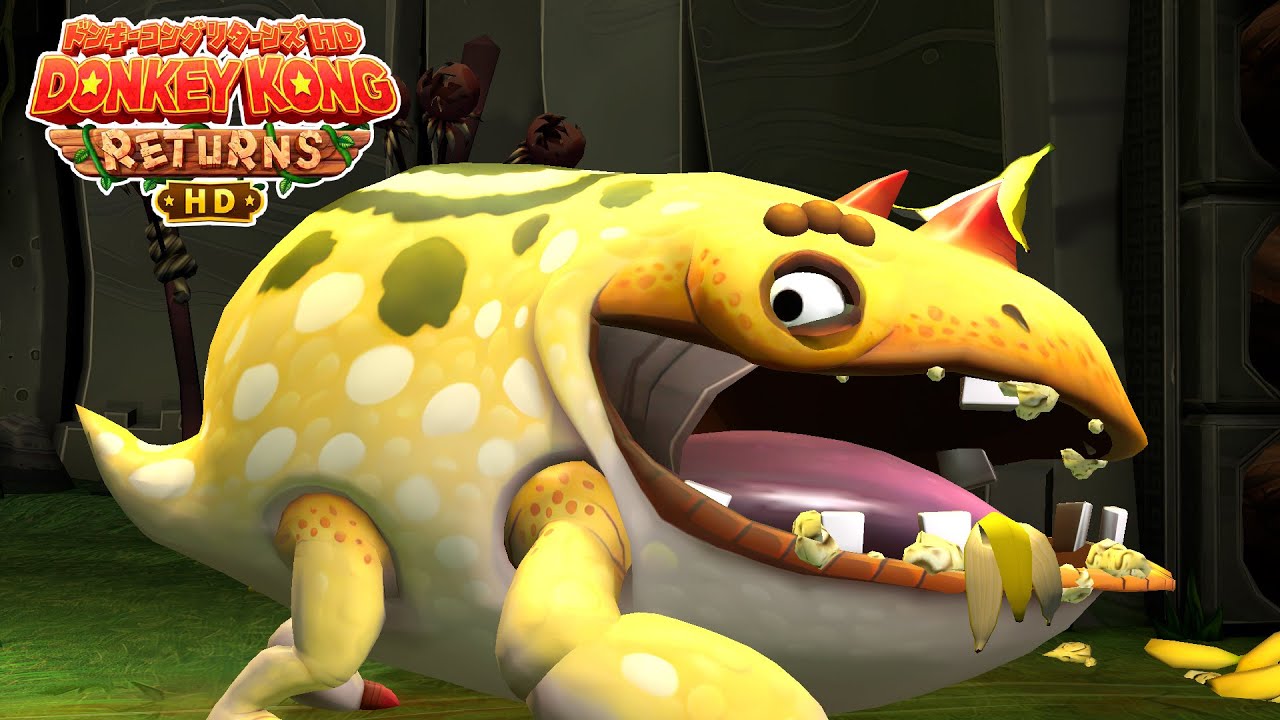 【ドンキーコング リターンズ HD】くいしんぼ マグリー（ノーダメージクリア）ステージ１ ジャングルエリア ボス