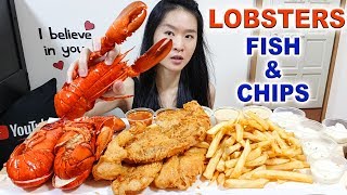 SEAFOOD FEAST! Boston Lobsters, Fish N' Chips w/ Chili Crab Sauce, Fries | Eating Show Mukbang