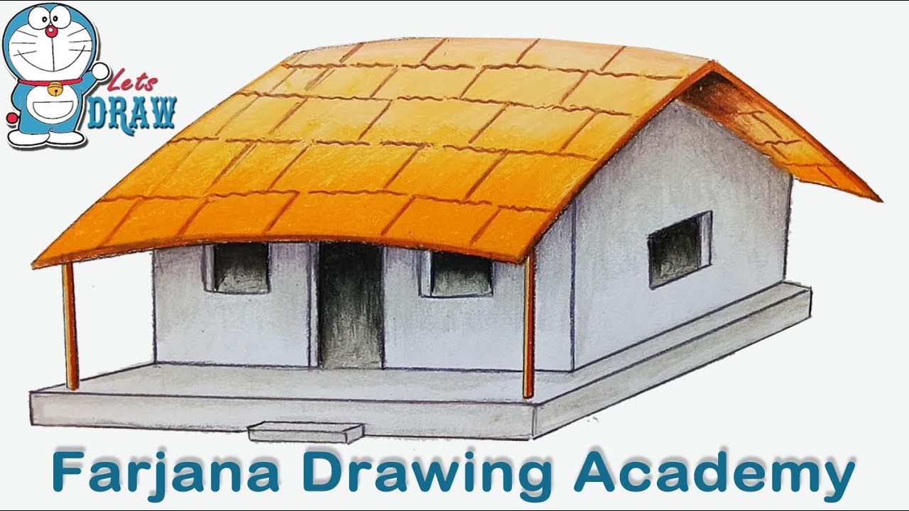 How to draw House with coloring technique step by step ...