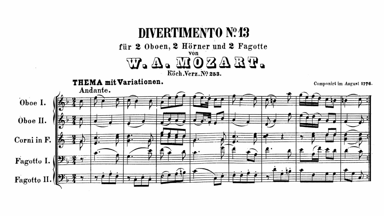 Mozart: Divertimento No. 13 in F major, K. 253 (with Score) - YouTube
