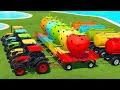 Load and transport giant strawberry with john deere  valtra tractors  farming simulator 22