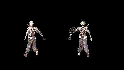 Zombie wiith shovel and knife. Render in Unity