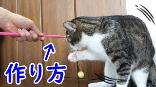 【猫大興奮】猫が喜ぶボンボン釣り竿の作り方！ゆず「パパこれやべぇやつじゃん！」