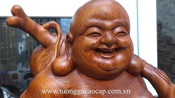 Tượng Di Lặc gánh trái đào gỗ hương