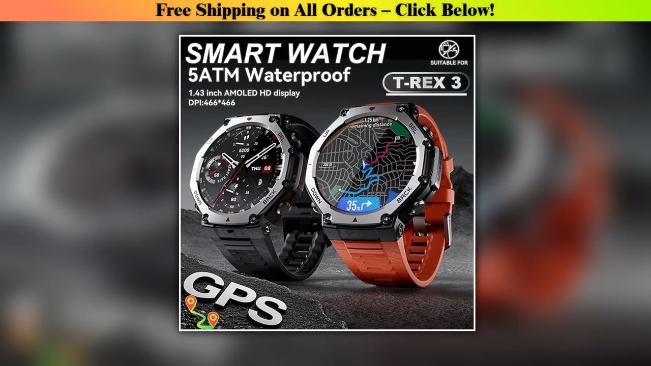 TRex 3 Ultra Builtin Dualband GPS Smartwatch 5ATM Waterproof 48mm AMOLED Compass 170 Sport Durable