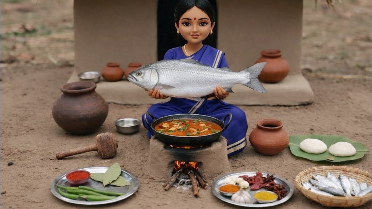 Miniature Doll Fish Cooking ASMR 🐟🍳 | Indian Village Tiny Kitchen Story