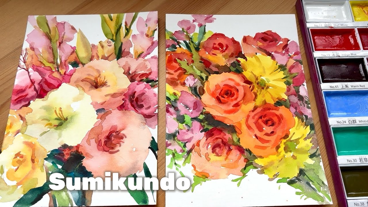 Sumikundo Gansai Watercolour Unboxing, Swatching & Painting