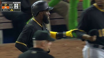 PIT@MIA: Harrison drives in a run with an infield hit