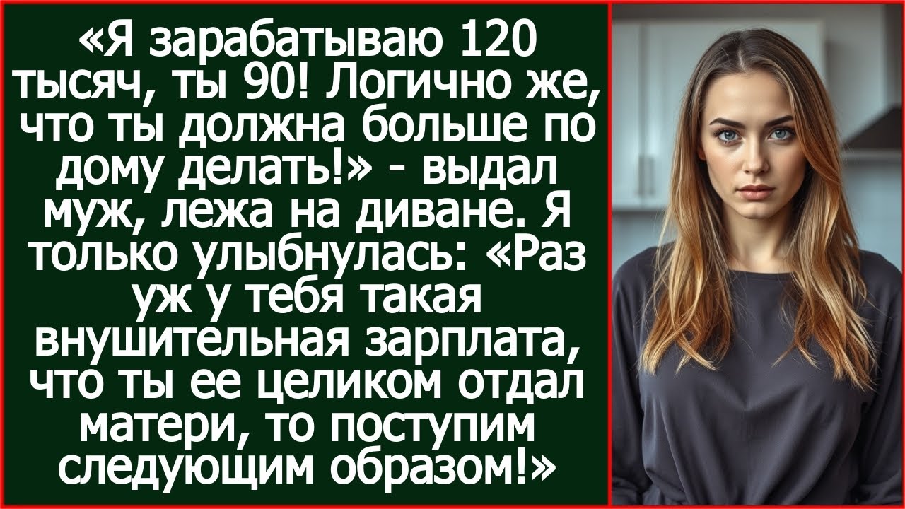 Я зарабатываю 120 тысяч, ты 90! Логично же, что ты должна больше по дому делать! Заявил муж. Рассказ