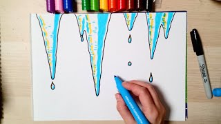 HOW TO DRAW Icicles - Easy drawing for kids - Coloring with markers